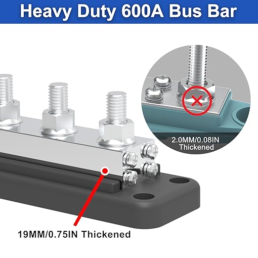 600A Bus Bar 12V Power Distribution Block with 3/8" (M10) 4-Posts Heavy Duty Terminals Block with Cover for Automotive, Marine, Battery System (Black)