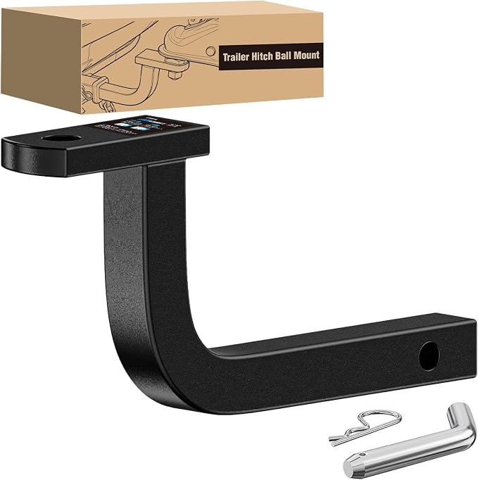 Nilight Trailer Hitch Ball Mount with 1/2" Hitch Pin Clip Fits 1-1/4 Inch Receiver Square 2000 lbs 5"- Rise 3/4"- Hole Gloss Black Powder Coat