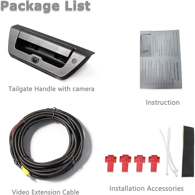 EWAY Tailgate Handle Backup Rear View Camera w/ 20FT RCA Extension Cable for Ford F150 2015 2016 2017 Manual Type Reverse Vehicle Backing Night Vision Aftermarket Reversing Cameras for Pickup Truck