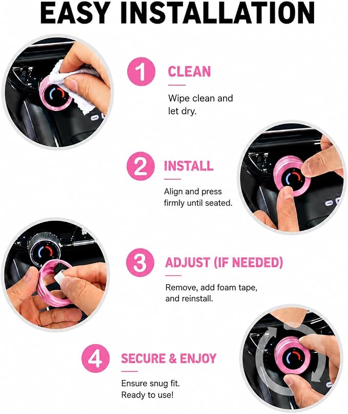 2024-2026 Chevy Traverse Accessories, 7PCS Aluminum Alloy Knob Cover Trim Set, Interior Control Knob Rings with Enhanced Grip (Pink)