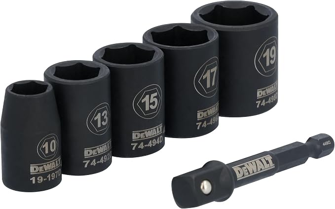 DEWALT 3/8 Socket Set, 6 Pcs Metric Impact Socket Set, 6 point, 10 mm to 19 mm, Includes 1/4 inch Adapter, for Cordless and Corded Impact Drivers and Wrenches (DWAFSMSET6)