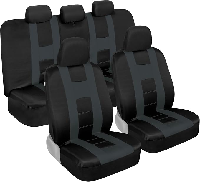 BDK carXS Charcoal Gray Two-Tone Car Seat Covers with Matching Back Seat Cover, Made to Fit Most Auto Truck Van SUV, Interior Car Accessories Full Set