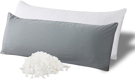 WhatsBedding Memory Foam Body Pillow with Breathable Zippered Cotton Cover, Full Body Pillow for Adults, Long Pillow for Sleeping, Firm Pillow Fluffy Supportive - Grey
