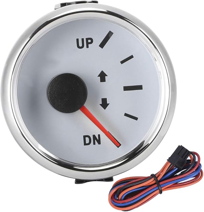Boat Marine Trim Gauge 52mm/2in UP-DN Boat Gauges Set 0-190ohm Trim Tilt Indicator Red Backlight (White Dial Silver Frame)