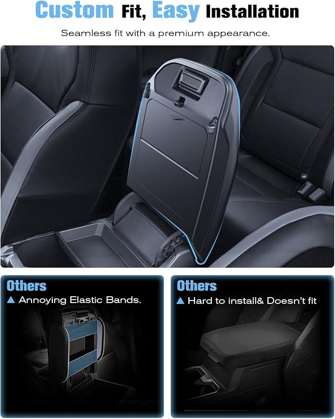 For 2024~2026 Ford Ranger 2-in-1 Silicone Center Console Armrest Cover& Armrest Hidden Privacy Tray - [OEM Design& Friendly Liquid Silicone Rubber] - Thin Black