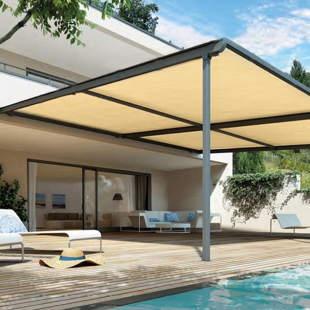 Shatex 90% Sun Shade Fabric, 8x12ft Sun-Block Net Mesh Shade with Clips for Pergola Cover Porch Vertical Screen, Beige