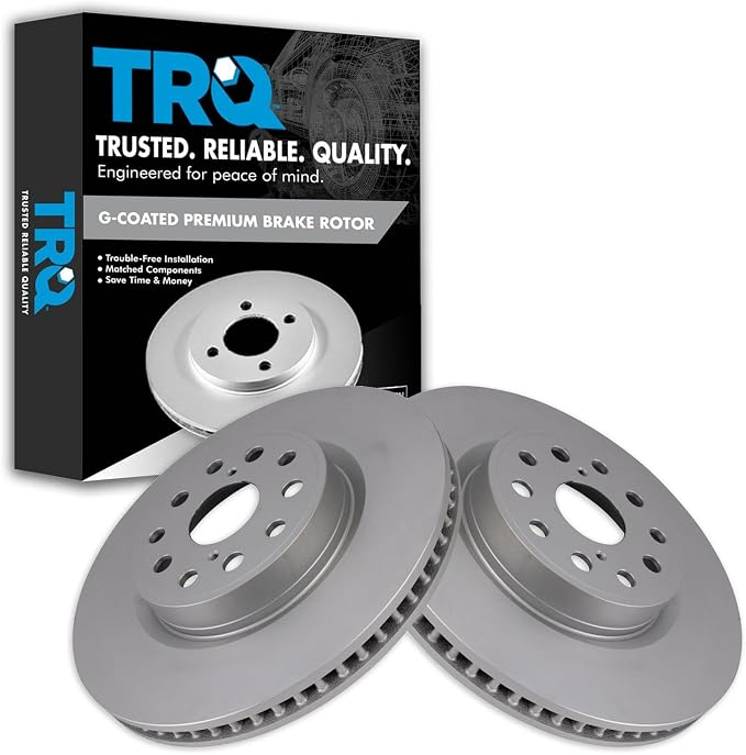 TRQ Front Brake Rotor Set Coated Compatible with 07-08 Lexus LS460 with 334 mm Diameter Front Rotors without Sport Package 13-17 Lexus LS460 Base Model 21-24 Toyota Mirai