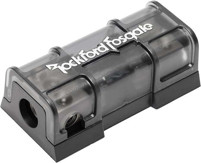 Rockford Fosgate RFFDAGU Platinum Plated AGU Style Fused Distribution Block with 1/0 AWG and 4 AWG Inputs and Two 4 AWG/8 AWG Outputs