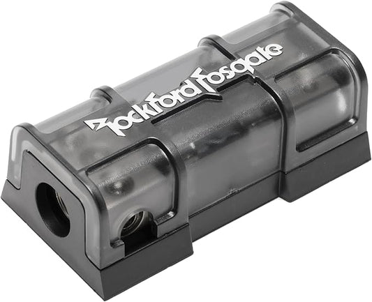 Rockford Fosgate RFFDAGU Platinum Plated AGU Style Fused Distribution Block with 1/0 AWG and 4 AWG Inputs and Two 4 AWG/8 AWG Outputs