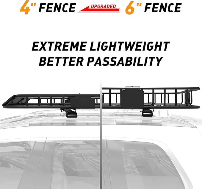 Wildroad Roof Rack Cargo Basket, Upgraded 4” Fence Car Roof Basket with Extension, 64"x 39"x 4" Universal Car Top Luggage Holder Carrier Basket Fits for SUV Truck Cars