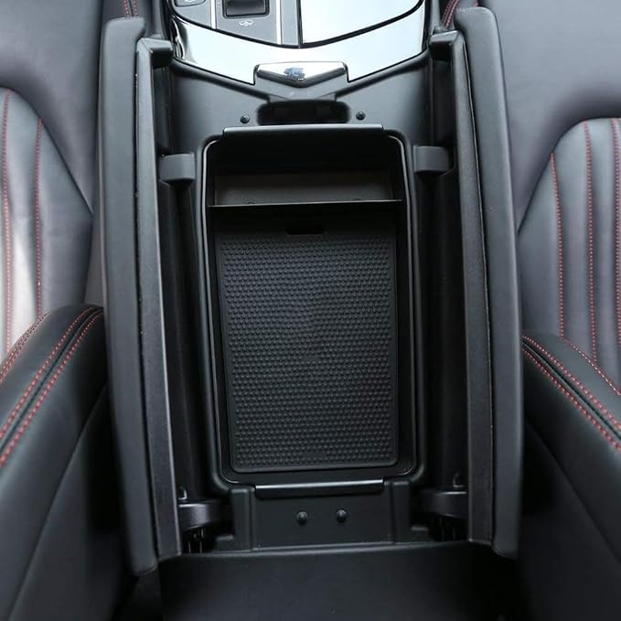 Compatible with Maserati Ghibli Levante Quattroporte 2013-2017 Plastic Center Console Orgnizer Tray Armrest Storage Box with Black Mat