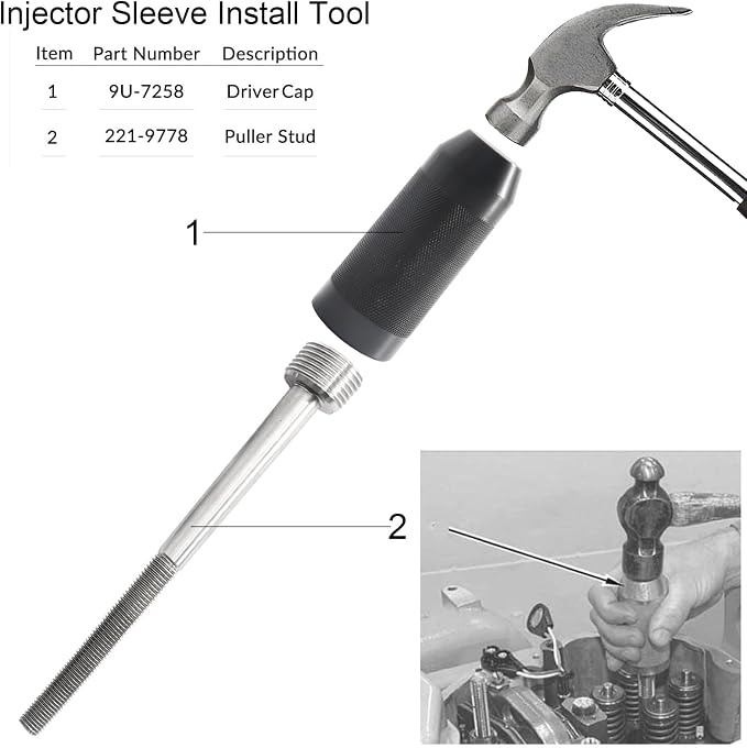 9U-6891 Injector Sleeve Removal Tool Install Kit 9U-7227 Injector Height Tool J-38587-a Engine Barring Socket for CAT Caterpillar 3406E C-15 C-16 Engines
