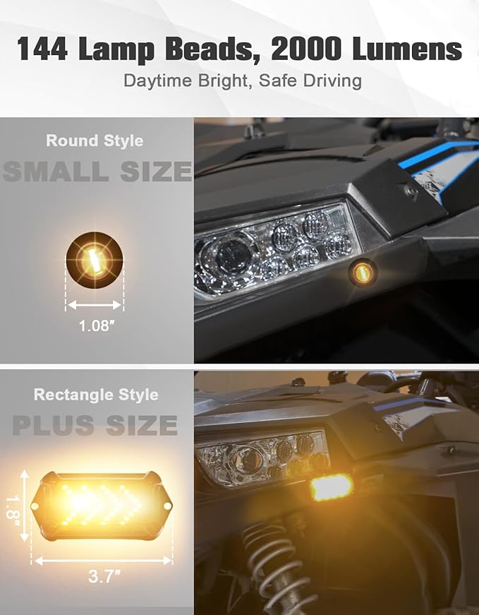 UTV Turn Signal Kit with 110dB Horn, Pre-Wired, Plug and Play UTV ATV Blinker with Rocker Switch, Rectangle Universal Street Legal Turn Signals Compatible with Polaris, Can-Am, Teryx, CFMOTO