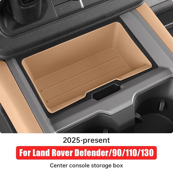 Center Console Storage Box for 2025-2026 Land Rover Defender 90 110 130 Center Storage Box Pad Interior Organizer Tray Storage Box Silicone Trim Tuning Supplies Accessories (Dark Beige)