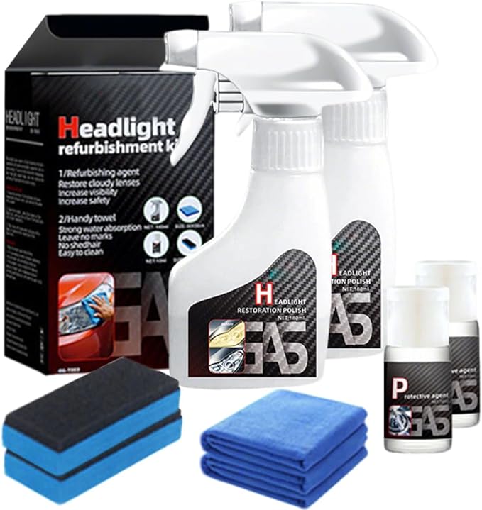 Automotive Headlamp Restoration Fluid Oxidized, Headlight Restoration Kit, Multifunctional Headlight Cleaner for Cloudy Headlights, Headlight Repair Kit for All Vehicle Types (2Set)