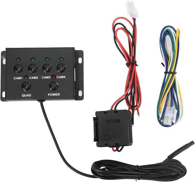 Rearview Camera Control Box, 4 Channel Video Splitter 1080P AHD DC12V 24V Camera Video Screen Switch for RV Truck Bus Trailer