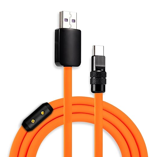 chubbycable Black Chubby Pro - Samurai Cable 120W USB-C Cable Silicone Fast Charging USB C Charger Cord Compatible with iPhone 17-15 Series iPad Galaxy Series, Orange, USB-A to Type-C, 3.3FT