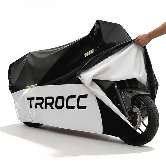300D Heavy Duty Motorcycle Cover Waterproof Outdoor, Quad Cover for BMW, Harley, Yamaha, Lined with Cotton, Touring, Sportbike, Scooter, Powersports Vehicle Covers, XL Black & Silver