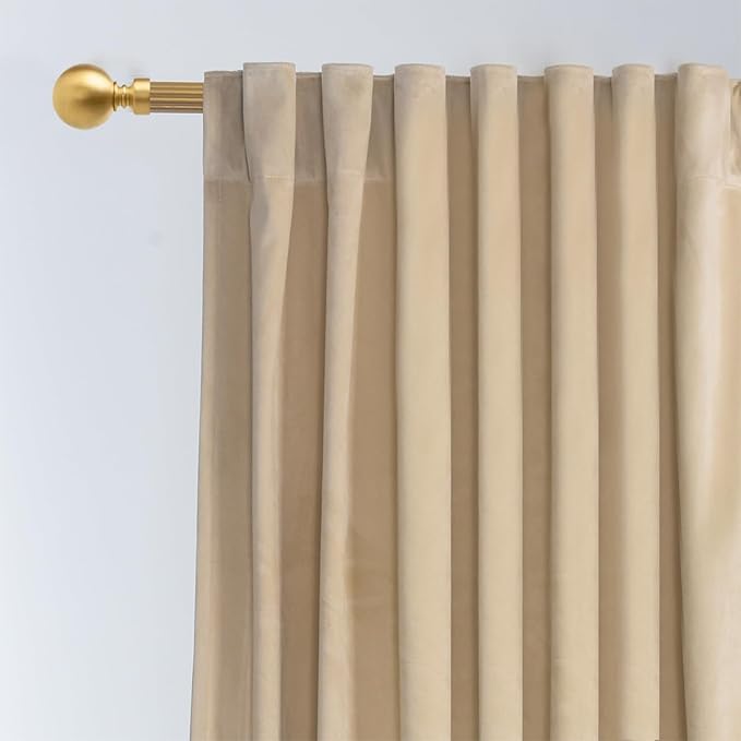 Roslynwood Luxury Soft Sand Velvet Curtains 63 inches Long Back Tab Thermal Insulated Blackout Window Drapes for Living Room/Bedroom/Dining Room, W52 x L63, 2 Panels