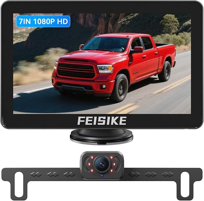 Backup Camera with IR Night Vision, 7 Inch 1080P HD Wired Rear View Camera, Plug-Play, DIY Guide Lines, 150° Wide Angle, Back up Camera Systems for Truck Cars Pickups SUV Van