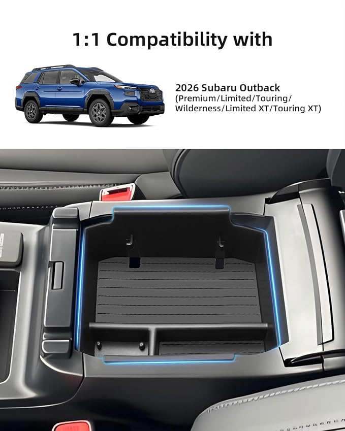 Center Console Organizer for 2026 Subaru Outback(Premium, Limited, Touring, Wilderness, Limited XT, Touring XT), Armrest Storage Box Insert Divider Tray, 2026 Outback Interior Accessories
