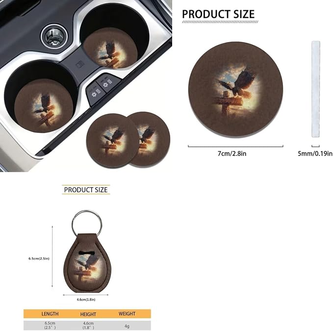 Xoenoiee Eagle Cross Pattern 11 Pcs Car Accessories Seat Cover Full Set, Steering Wheel Cover, Front & Rear Seat Cover, Seat Belt Pads, Cup Coaster, Key Chains - Universal Fit