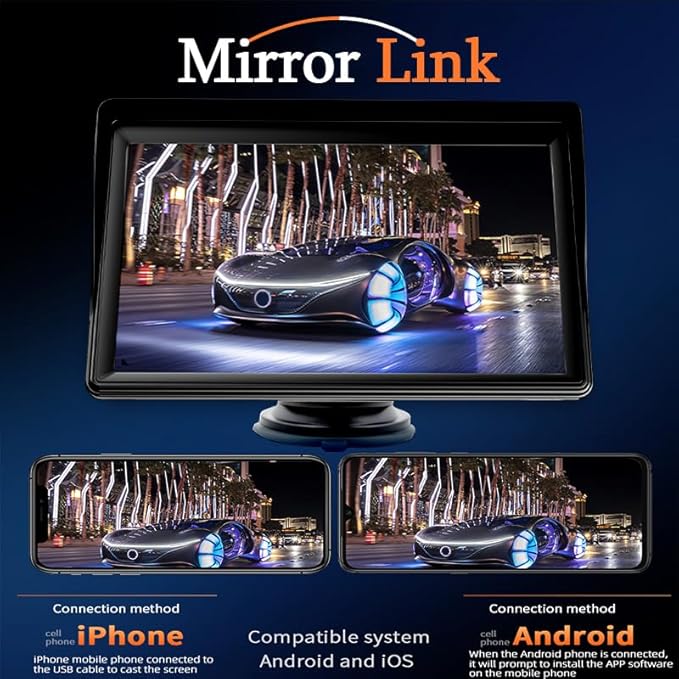 7 Inch HD IPS Touchscreen Wireless CarPlay & Android Auto, Voice Control with HD Night Vision Waterproof Backup Camera, Plug and Play Universal for All Vehicles