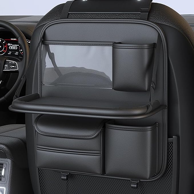 Backseat Car Organizer,5 Storage Pocketscar Seat Organizer,Car Storage Organizer with Foldable Food Tray,Car Seat Back Protectors Kick Mats Travel Accessories