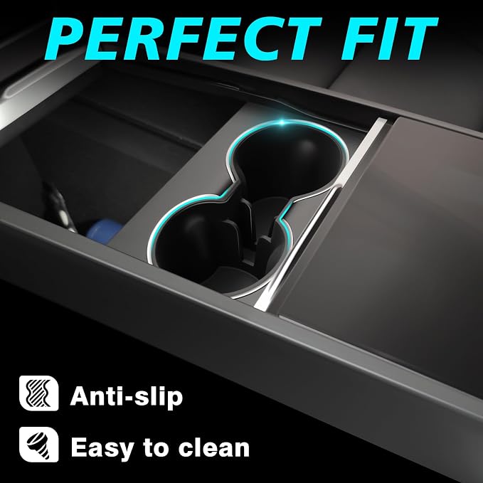 BestEvMod for 2026+ Model Y Juniper Refresh 3PCS Console Essentials Bundle Trash Can Backseat Storage Box Garbage Rear Bin Can Rear Center Console Organizer & Wireless Charger Mat & Cup Holder Insert