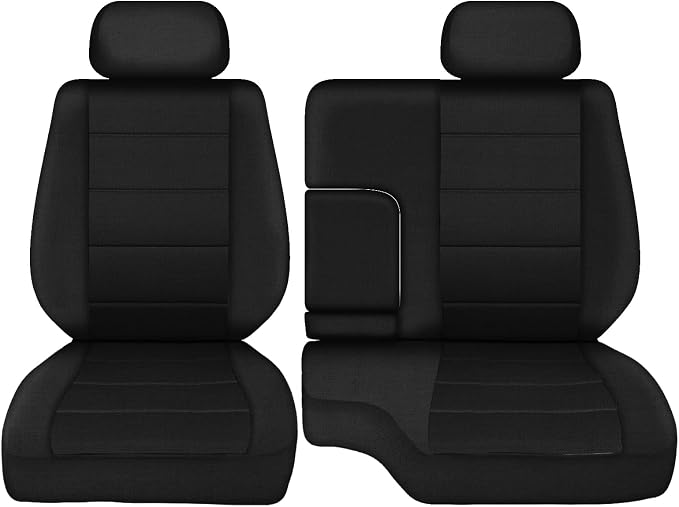 Truck Seat Cover Compatible with 1995-2000 Toyota Tacoma, Knitted Front Bench 60/40 Seat Covers with 2 Headrests and Center Console, Black