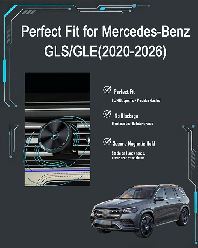 for GLS GLE Phone Mount 2025 2026 15W Fast Wireless Charger for 2025GLE Phone Holder 2025 GLS Phone Holder Custom Fit 2020-Present Compatible for All Cell Phones