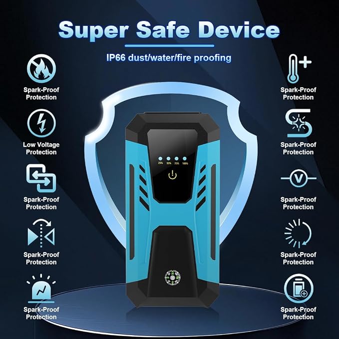 12v Jump Starter for 10.0L Gas/8.0L Diesel, 6000A Peak Car Battery Jumper Starter Portable, IP66 Waterproof Jump Box with Emergency Light and Storage Case
