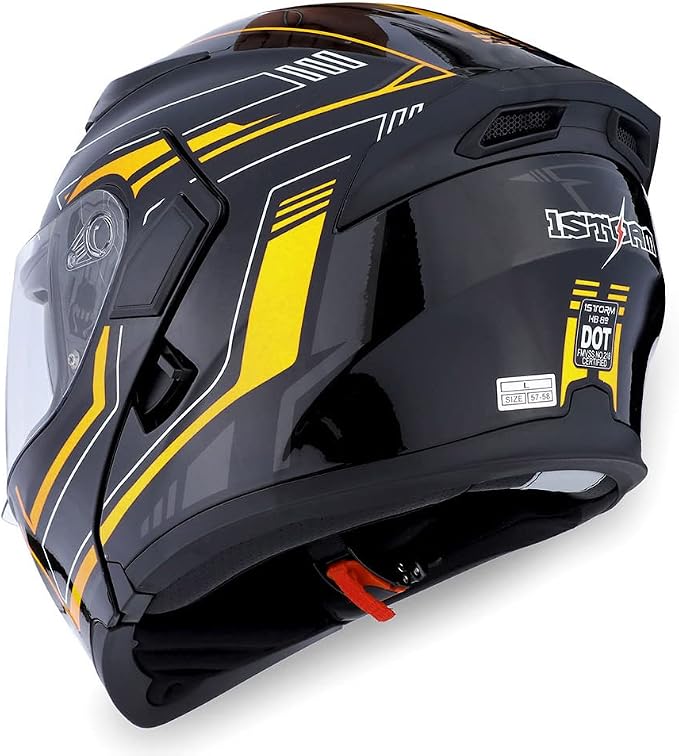 1Storm Motorcycle Modular Full Face Helmet Flip up Dual Visor Sun Shield: HB89 Arrow Yellow