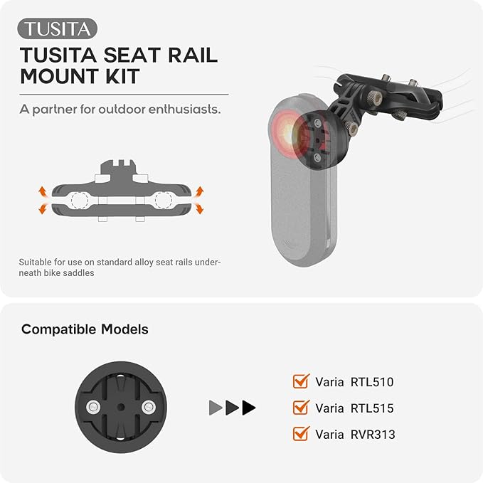 TUSITA Seat Rail Mount Kit Compatible with Garmin Varia RTL510 RTL515 RVR315, RearVue 820 Rearview