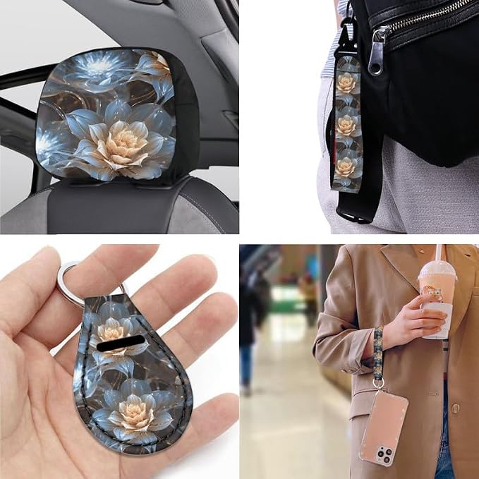Crystal Lotus Flower Print 13 PCS Car Seat Covers Full Set Cartoon Floral Pattern Car Front Back Seat Cover Steering Wheel Cover Fit Auto SUV Trucks