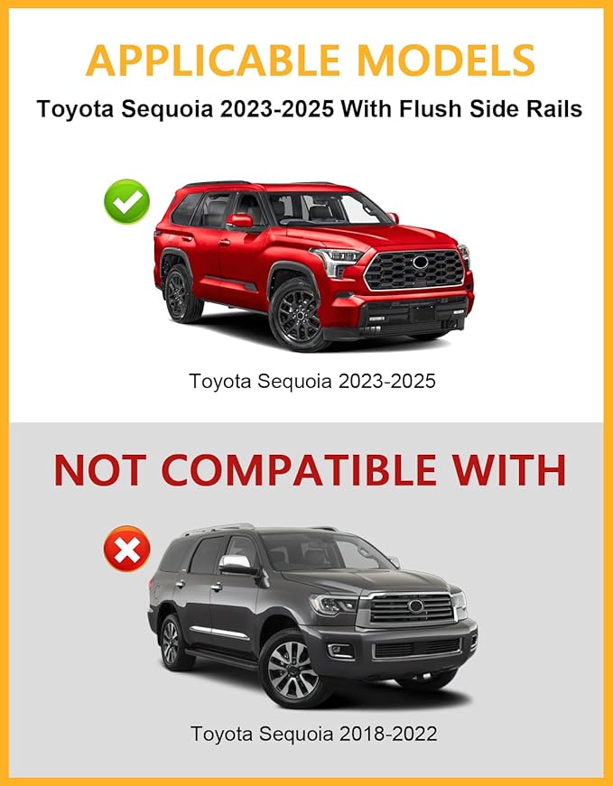 Tuyoung 260lbs Lockable Roof Rack Cross Bars Compatible with Toyota Sequoia 2023-2026 with Flush Rails，Aluminum Roof Rails Crossbars Cargo Bars Canoe Kayak Car Snowboard Rooftop Cargo Carrier Luggage