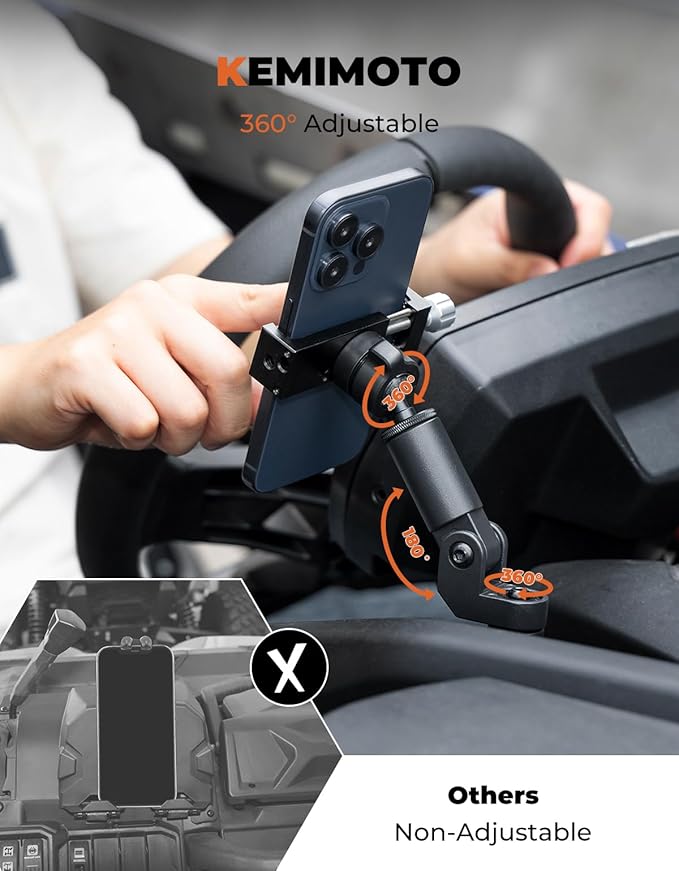 KEMIMOTO X3 Phone Mount, CNC Aluminum Dashboard 360° Adjustable Cell Phone Holder, Compatible with Can-Am Maverick X3 and MAX Models, Mobile Phones Stand