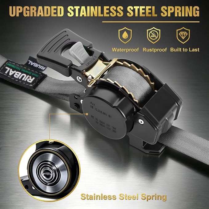 Retractable Ratchet Straps (4-Pack) - 1 Inch x 10 Feet (1,764lb Break Strength) - Auto Self Retracting Tie Down Straps Heavy Duty for Motorcycle, ATV, UTV, Truck, Cargo Trailer – Grey