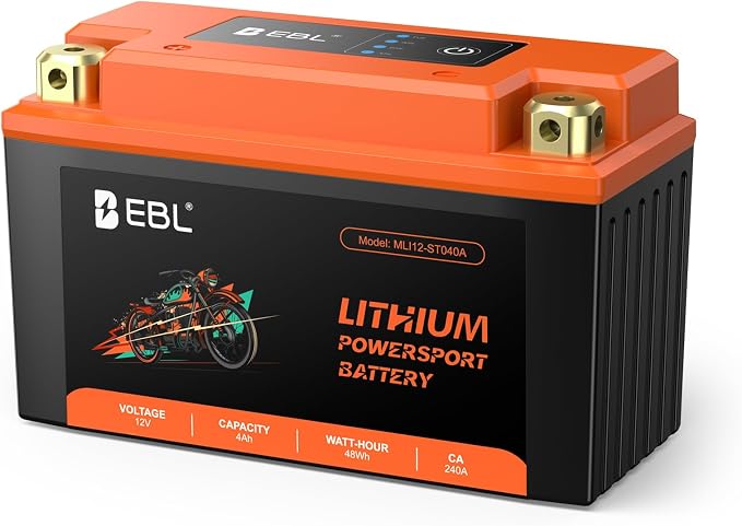 EBL Lithium YT9B-BS, 120CCA Lithium LiFePO4 Motorcycle Battery, 12V 4Ah ATV, UTV, Jet Ski, 4 Wheeler, Quad, Riding Lawn Mower, Tractor, Scooter, PWC, Seadoo, Polaris and Generator Battery.