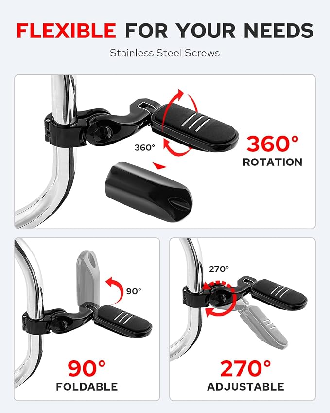 Benlari Highway Pegs Short Angled 304 Stainless Steel 1.25" Highway Footpegs Compatible with Harley Davidson Touring Street Glide Road King Softail Dyna Sportster fits 1-1/4"(32mm) Engine Guard(Black)