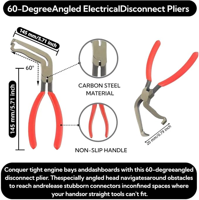 5-Piece Automotive Electrical Tool Kit - Disconnect Pliers, Hose Clamp Pliers, Connector Separator & Terminal Removal Tool Set for Cars