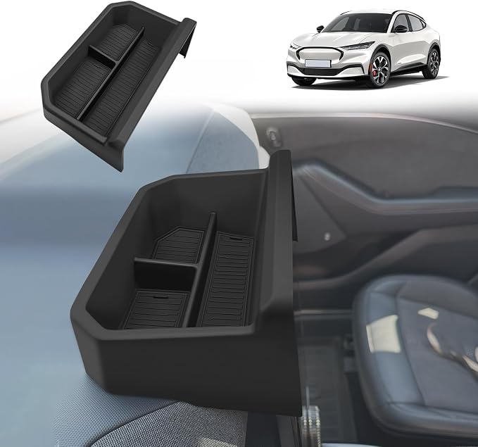 BestEvMod Upgrade Center Console Dash Storage Box Tray Compatible with Mustang Mach E 2021-2026 Dashboard Screen Back Organizer Custom fit ABS Material with PVC Trim Black