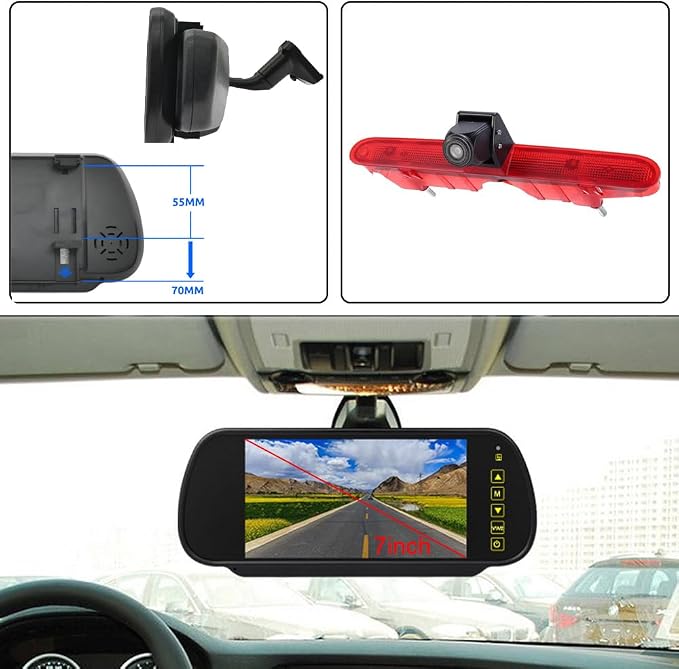 HD Brake Light Rear View Reversing Camera with Angle Adjustable Compatible with Toyota Proace/Citroen Berlingo B9/Opel Combo/Limousine/Peugeot Partner Tepee/Rifter (Camera+7'' Rearview Mirror)
