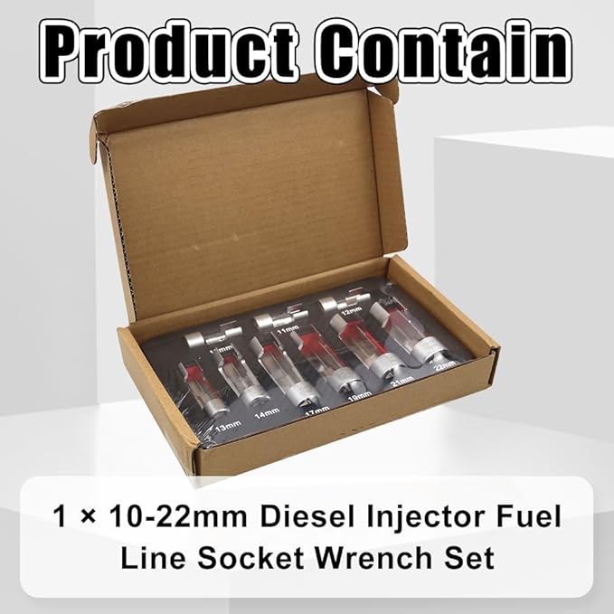 RYANSTAR RACING Professional Diesel Fuel Line Wrench Set – 3/8" & 1/2" Drive, 10-22mm Sockets for Injector Lines, Glow Plugs, Turbo Sensors & Tight Spaces