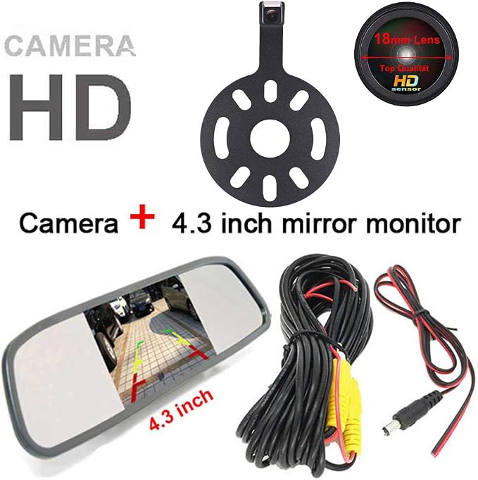 1280 * 720 Pixels Car Third Roof Brake Lamp Rear View Backup Camera Replacement for Jeep Wrangler Willys Unlimited Sahara Spare tire Rubicon 2007-2015+4.3" Reverse Mirror