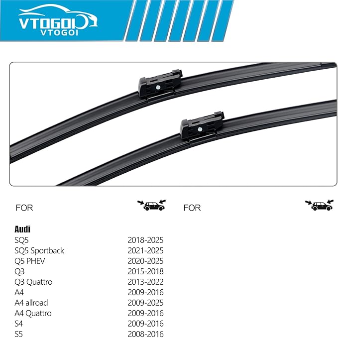 OEM Windshield Wiper Blades Replacement for Audi Q3 2015-2018 SQ5 2018-2025 A4 2009-2016 S4 S5 2008-2016,All Weather Original Factory Quality Front & Rear Wipers Set 24"+20"+15" (Pack of 3)