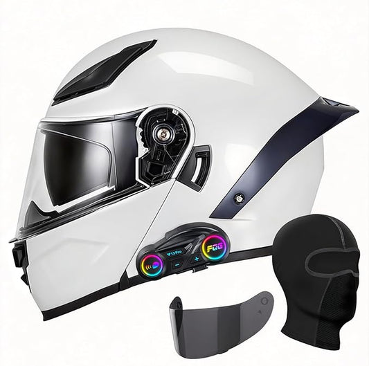 Bluetooth Motorcycle Helmet, Full Face Flip Up Modular Motorcycle Helmet with Bluetooth intercom headsets, DOT Approved Dual Visor Helmets