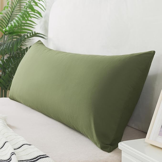 WhatsBedding Memory Foam Body Pillow with Breathable Zippered Cotton Cover, Full Body Pillow for Adults, Long Pillow for Sleeping, Firm Pillow Fluffy Supportive, Forest Green