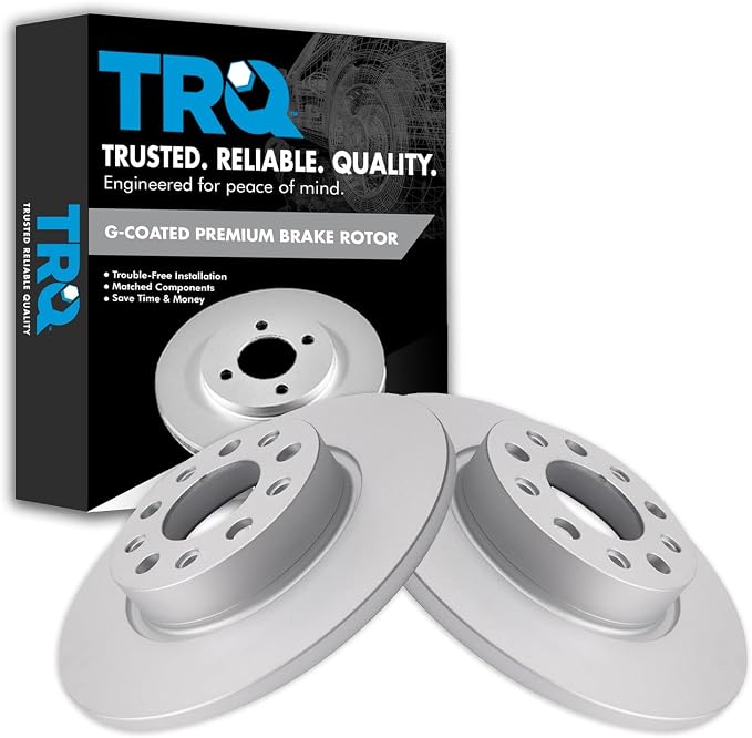 TRQ Rear Brake Rotor Set G Coated Solid Compatible with 2016-2023 Fiat 500X 2017-2023 Jeep Compass 2015-2023 Renegade 2023-2024 Dodge Hornet