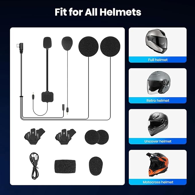 JESIMAIK R16 Pro Motorcycles Bluetooth Intercom Accessories Kit with High Resolution Sound Quality Speakers Headphone Cable (Hard Microphone and Soft Microphone)